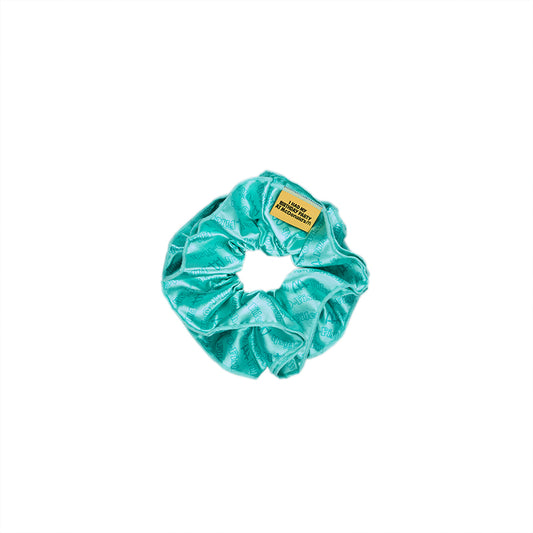 Blue scrunchie with printed repeated Filet-O-Fish pattern